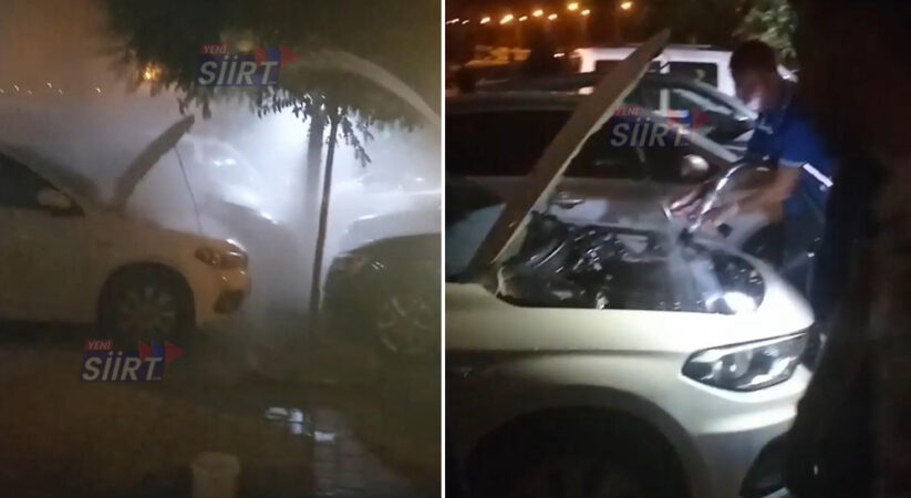 Siirt’te park halindeki lüks otomobil alev yandı