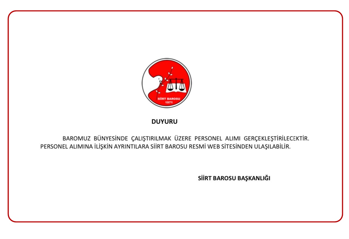 Baro Başkanlığımız tarafından üç personel(işçi) alımı gerçekleştirilecektir. Başvurucuların iletişim numaralarını