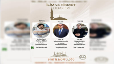 Siirt’te İki Camide Tefsir ve Hadis Dersleri Başlıyor Siirt İl Müftülüğünce üç camide tefsir ve hadis dersleri başlatılıyor.