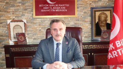 BBP Siirt İl Başkanı Mergen: “Bayram Yaşadığımız Sorunların Çözümüne Vesile Olsun” Tüm İslam aleminin idrak etmekte olduğu Kurban Bayramının dünya da