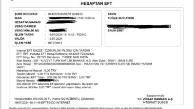 SİİRT’TE GÖREV YAPAN ÖĞRETMEN GAZZE’YE 300 BİN TL BAĞIŞLADI 6 Ekim’den bu yana savaş, açlık, susuzluk ve ambargo ile