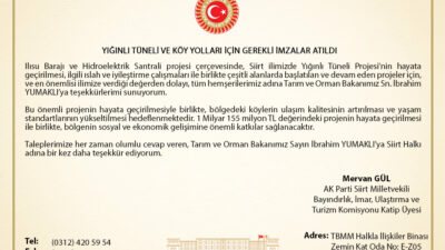 Siirt Milletvekili Gül’den Tarım ve Orman Bakanı’na Teşekkür Mesajı On binlerce vatandaşımızın yıllardan beri beklediği müjde Tarım ve Orman