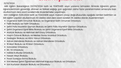 Siirt Valiliği Milli Eğitim Bakanlığının verdiği yetkiye dayanarak, öğrencilerin güvenliği,