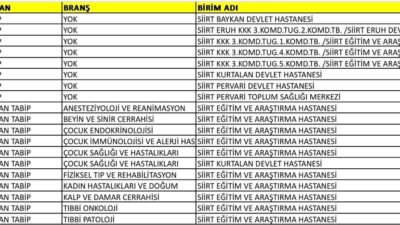 120. dönem Devlet Hizmet Yükümlülüğü kurası kapsamında Siirt'e çeşitli branşlarda