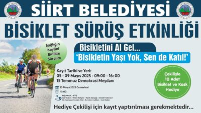 Siirt’te bisiklet sürüş etkinliği düzenleniyor. Siirt Belediyesi Spor Müdürlüğü ve