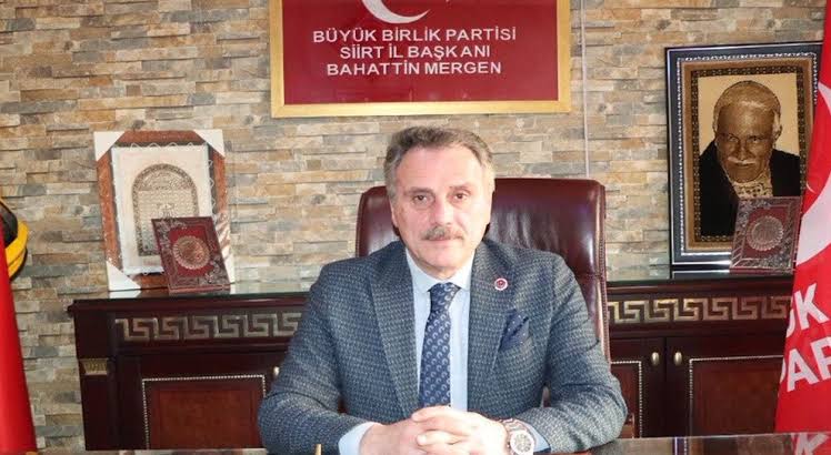 Büyük Birlik Partisi Siirt İl Başkanı Mergen, “Buruk Bir Bayram Daha İdrak Ediyoruz” Büyük Birlik Partisi Siirt il başkanı Bahaddin Mergen yayınladığı mesajda
