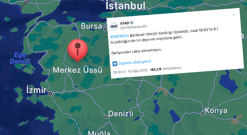 Balıkesir’de 6,1 büyüklüğünde deprem AFAD, saat 19.53’te merkez üssü Balıkesir’in Sındırgı ilçesi olan 6,1