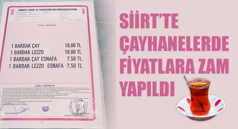 Siirt’te Çayhanelerde Bir Bardak Çay 10 TL Oldu Siirt’te çayhanelerde daha önce 7,5 TL olan bir bardak çay,