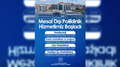 Siirt Eğitim ve Araştırma Hastanesi’nde Mesai Dışı Poliklinik Hizmetleri Başladı Siirt Eğitim ve Araştırma Hastanesi, vatandaşların sağlık hizmetlerine erişimini kolaylaştırmak