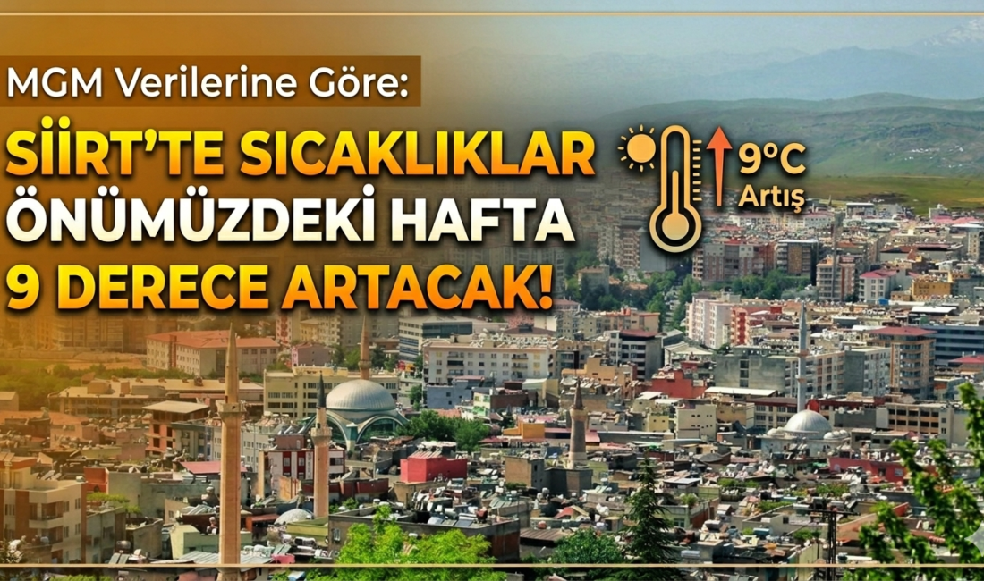 MGM verilerine göre Siirt’te sıcaklıklar önümüzdeki hafta 9 derece artacak Meteoroloji Genel Müdürlüğü (MGM) tarafından paylaşılan 5 günlük tahminlere göre,