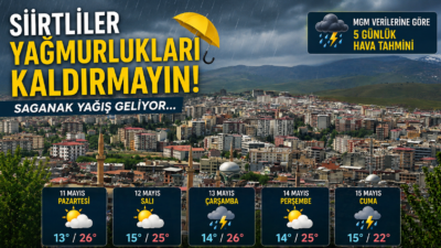 Meteoroloji Genel Müdürlüğü verilerine göre Siirt’te önümüzdeki günlerde sağanak yağış