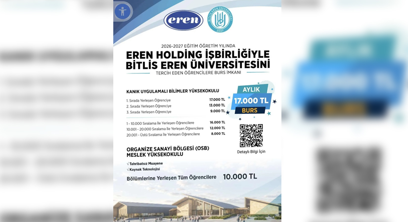 Bitlisli İş İnsanları Alkışı Hak Ediyor! Tıp Fakültesini Tercih Eden Öğrencilere 50 Bin TL Burs Desteği Bitlisli bir ailenin sahip olduğu Eren Holding, yükseköğretime ve gençlerin